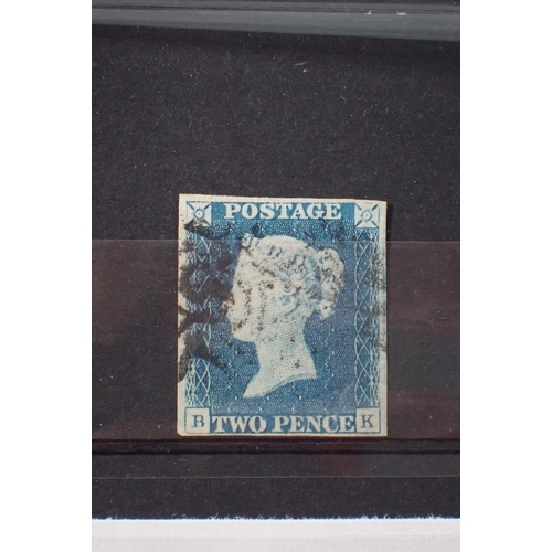 870 - GB stamp: Used line-engraved 2d Blue ‘BK’, 4 margin, with black Maltese cross, SG5, cat £975