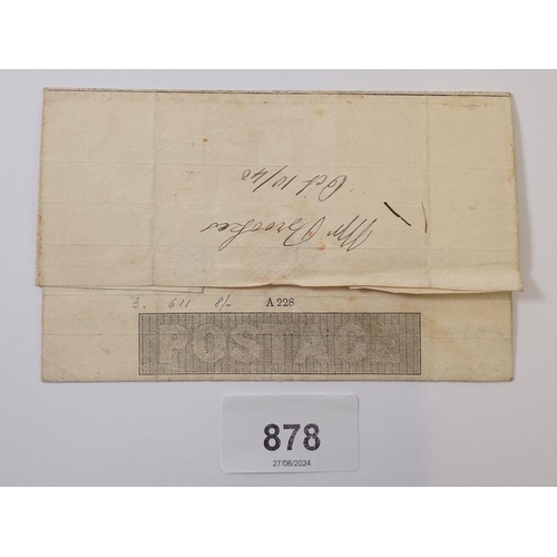 878 - GB: Used Mulready 1d black letter sheet, Forme A 228, addressed to one George White of Fairford with... 
