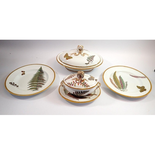93 - A 19th century Wedgwood dinner service No 9645, decorated ferns and butterflies comprising twelve di... 