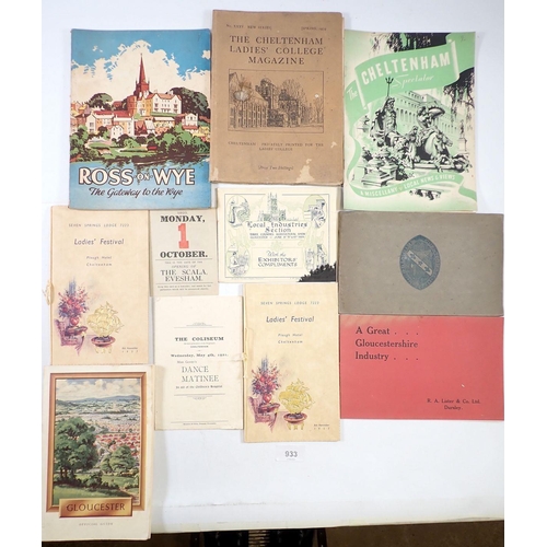 933 - A collection of local ephemera relating to Gloucestershire dating from and including the 1920's - 19... 