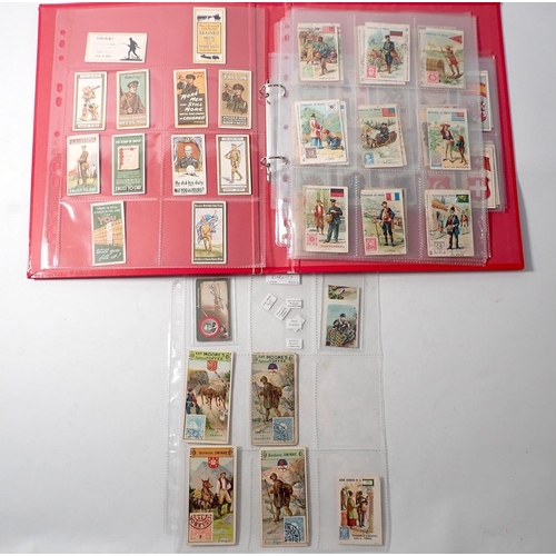 936 - A red folder of cigarette cards including Wills Recruiting Poster set, Tuckett's autograph, plus sta... 