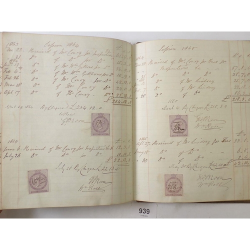 939 - A very interesting antique handwritten account of fees received for copying and inspection of plans ... 