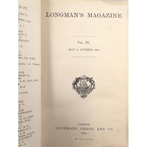 969 - Three Longman's Magazine leather bound books volumes II, IV and VI dating 1883-1885