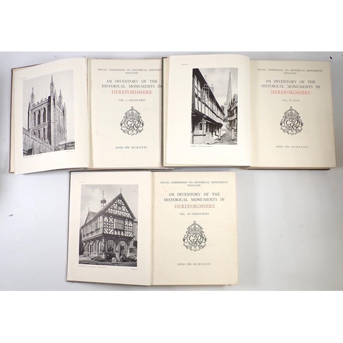 985 - An Inventory of The Historical Monuments in Herefordshire, three volumes 1934, spine missing for vol... 