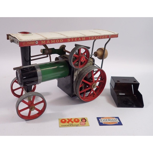 1117 - A Mamod steam tractor and two model railway miniature advertising signs