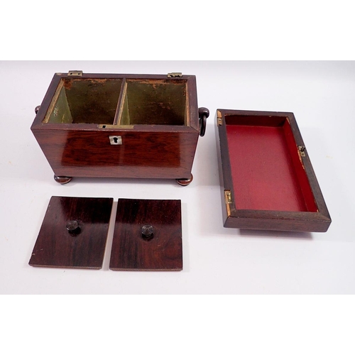 1130 - A 19th century rosewood tea caddy, hinges a/f, 20cm wide