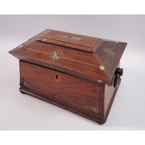 1133 - A 19th century rosewood and mother of pearl tea caddy, 23.5 x 15.5cm