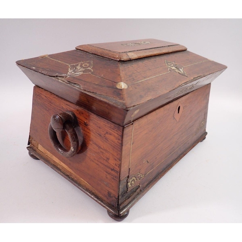 1133 - A 19th century rosewood and mother of pearl tea caddy, 23.5 x 15.5cm