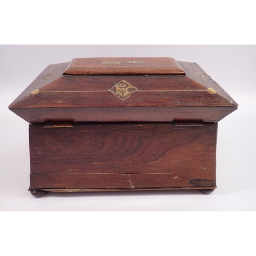 1133 - A 19th century rosewood and mother of pearl tea caddy, 23.5 x 15.5cm