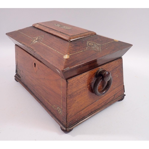 1133 - A 19th century rosewood and mother of pearl tea caddy, 23.5 x 15.5cm