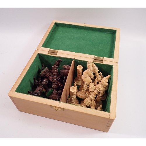 1136 - A composition chess set, king 10.5cm tall - boxed