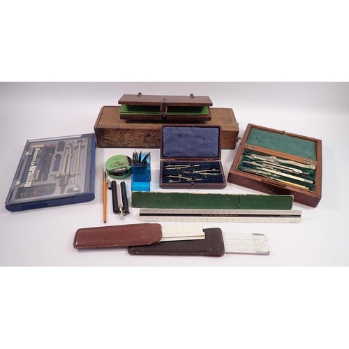 1141 - A box of vintage drawing equipment and a Britometer sphygmometer