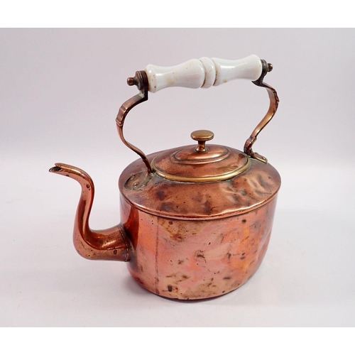 1166 - A Victorian copper kettle with white glass handle, 24cm