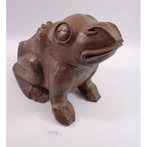 1172 - A large carved wooden frog - possibly  a paper mache mould, 24cm tall