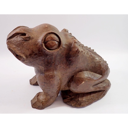 1172 - A large carved wooden frog - possibly  a paper mache mould, 24cm tall