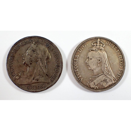 627 - Two Victoria silver crowns 1889 and 1893