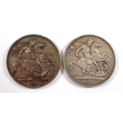 627 - Two Victoria silver crowns 1889 and 1893