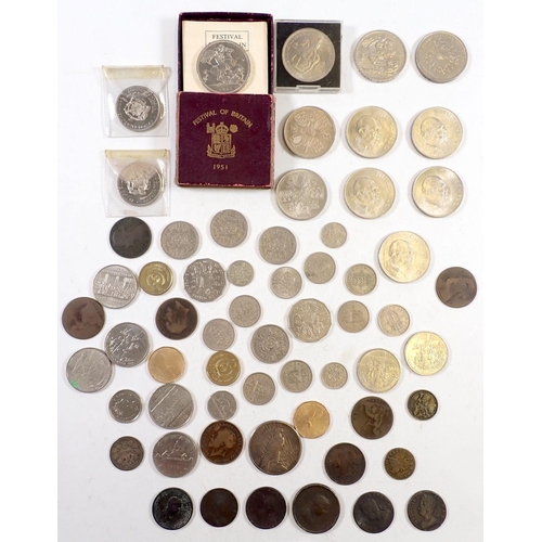 647 - A 1928 USA silver peace dollar plus various miscellaneous British and world coins including Georgian... 