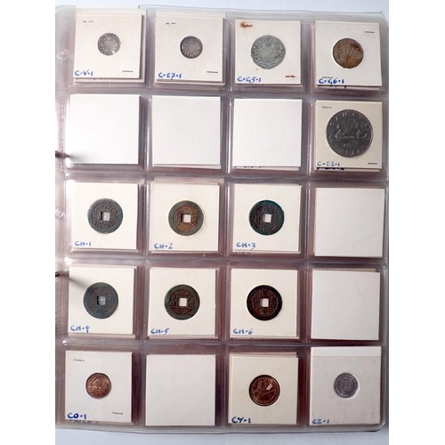 654 - A world coin album containing 18th and 19th century coinage with silver content, plus album index cr... 