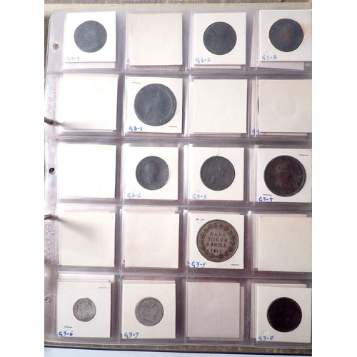 654 - A world coin album containing 18th and 19th century coinage with silver content, plus album index cr... 