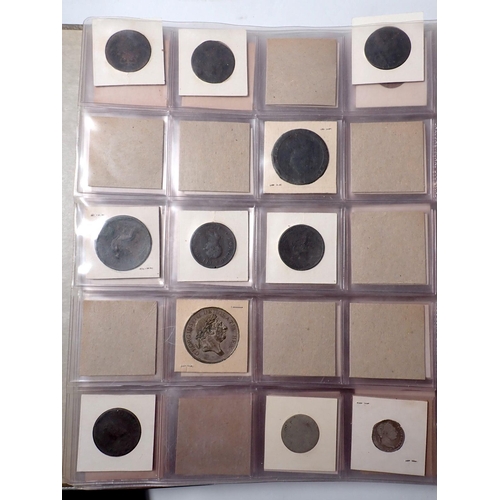 654 - A world coin album containing 18th and 19th century coinage with silver content, plus album index cr... 