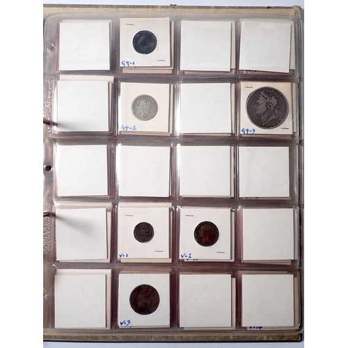 654 - A world coin album containing 18th and 19th century coinage with silver content, plus album index cr... 