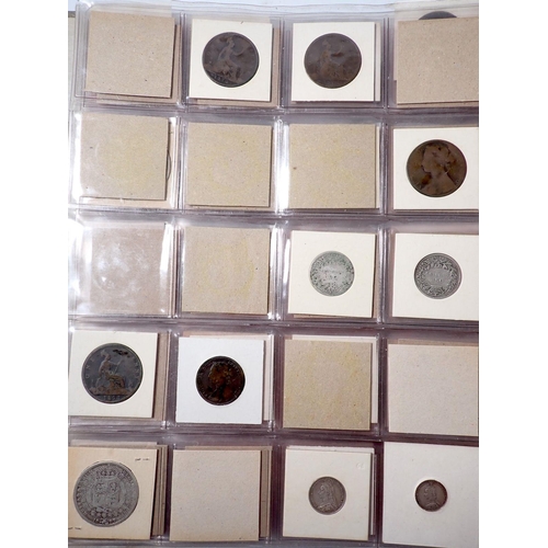 654 - A world coin album containing 18th and 19th century coinage with silver content, plus album index cr... 