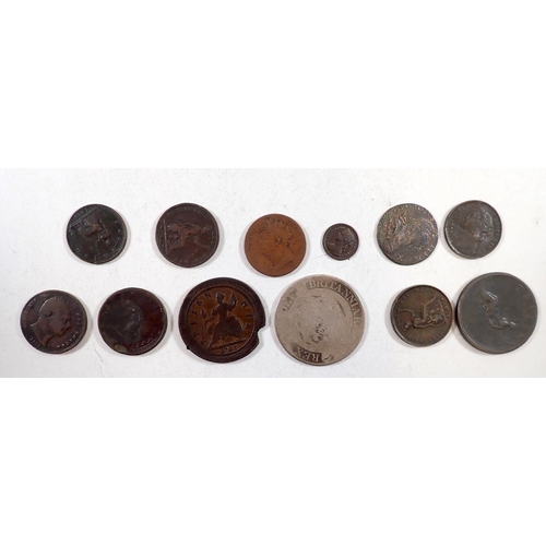 656 - A group of pre-decimal British coins including George III silver half crown and various copper bronz... 