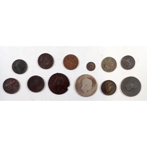 656 - A group of pre-decimal British coins including George III silver half crown and various copper bronz... 