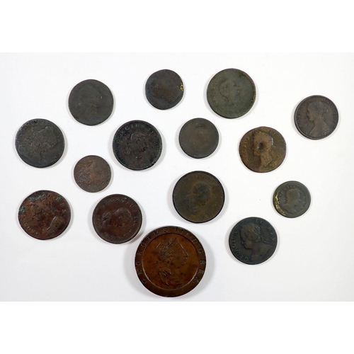 661 - A group of copper bronze coins including George III cartwheel twopence, George II halfpennies, Georg... 