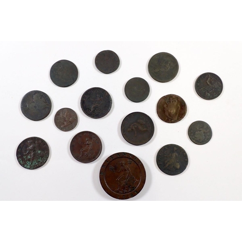 661 - A group of copper bronze coins including George III cartwheel twopence, George II halfpennies, Georg... 