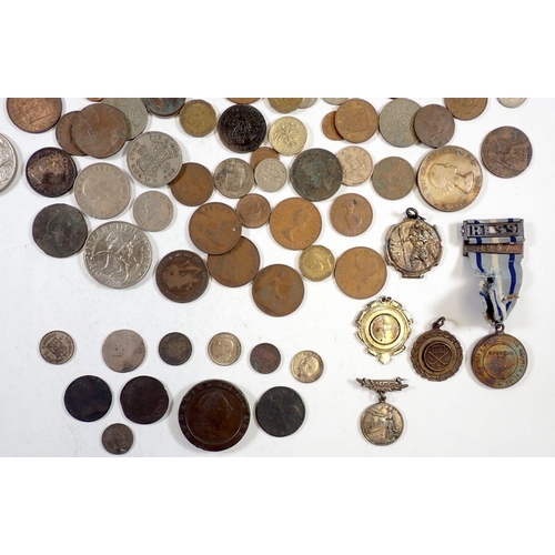 675 - A box of pre-decimal British coins including William III halfpenny (date rubbed) George III cartwhee... 