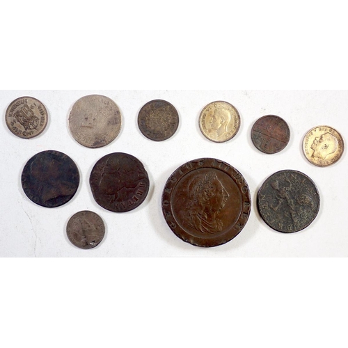 675 - A box of pre-decimal British coins including William III halfpenny (date rubbed) George III cartwhee... 