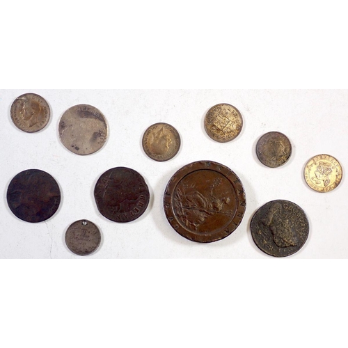 675 - A box of pre-decimal British coins including William III halfpenny (date rubbed) George III cartwhee... 