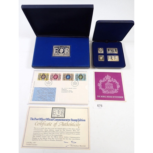 676 - 2x cased presentation sets of commemorative stamp editions in silver supplied by The Danbury Mint Lt... 