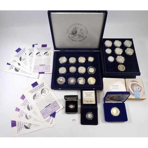 679 - Quantity of numerous coinage and commemoratives, silver content including Roya Mint Issues: Britanni... 