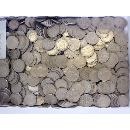 687 - A group of pre-decimal British coins including shillings, two shillings etc. some silver content - C... 