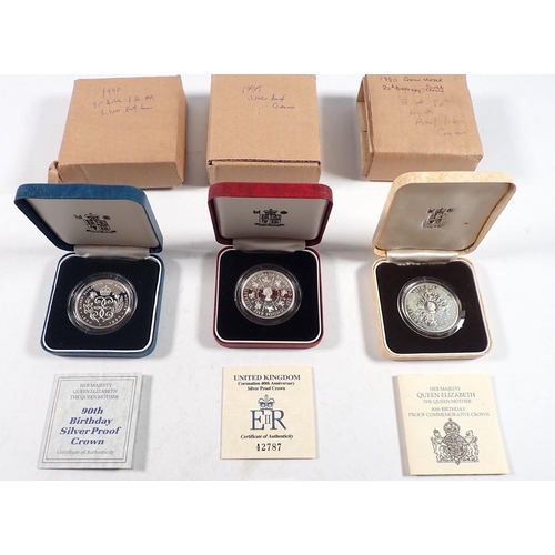 751 - Quantity of Royal Mint issues Silver proof coinage including 1980 Queen mother 80th, 1990 Queen moth... 