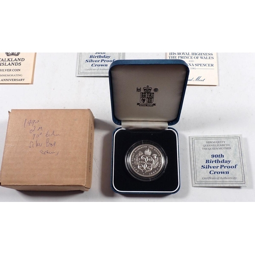 752 - Quantity of Royal Mint issues Silver proof coinage including 2x 1990 Queen mother 90th, 2x 1981 Char... 