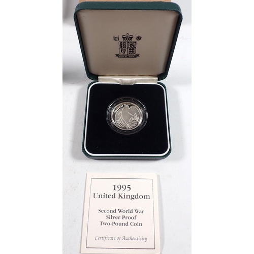 753 - Royal Mint Silver proof coinage including 1989 two pounds (two coin set) bill of rights plus 1995 tw... 