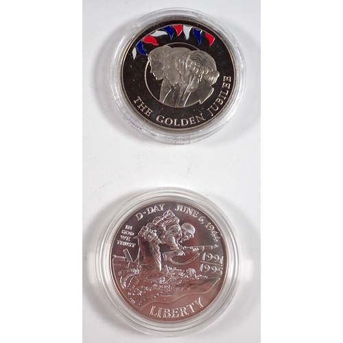 756 - Silver proof coins including £2 Alderney 50th anniversary of the Allied Invasion of Europe 1994, One... 