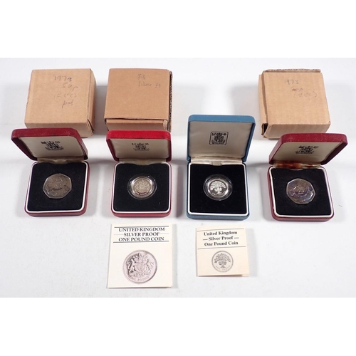 757 - Quantity of Royal Mint issues Silver proof coinage including 2x 1973 fifty pence (EEC) 1987 one poun... 