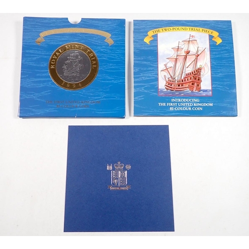 762 - A 1994 Royal Mint Trial set, Minting the two pound trial piece, includes the four stages of producti... 