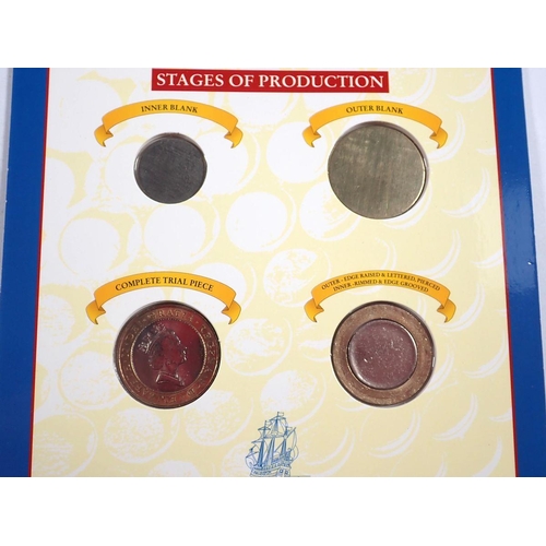 762 - A 1994 Royal Mint Trial set, Minting the two pound trial piece, includes the four stages of producti... 