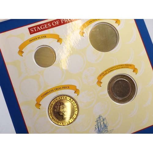 762 - A 1994 Royal Mint Trial set, Minting the two pound trial piece, includes the four stages of producti... 