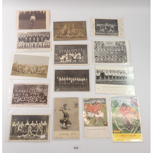 888 - A group of 15 sports related postcards mainly football and rugby