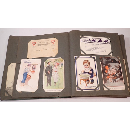 912 - A postcard album circa 180 topo and subject cards, few military silks some real photos of Blackwood ... 