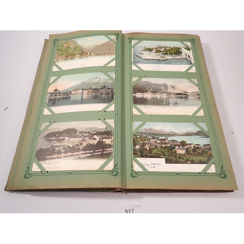 917 - A green postcard album - approx 240 plenty of GB and foreign topos plus early Japanese military scen... 