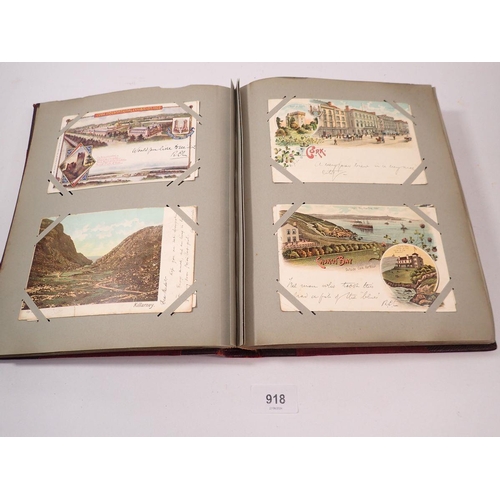 918 - A red postcard album - approx 230 including foreign topos including France and Spain