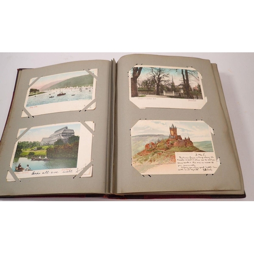 918 - A red postcard album - approx 230 including foreign topos including France and Spain